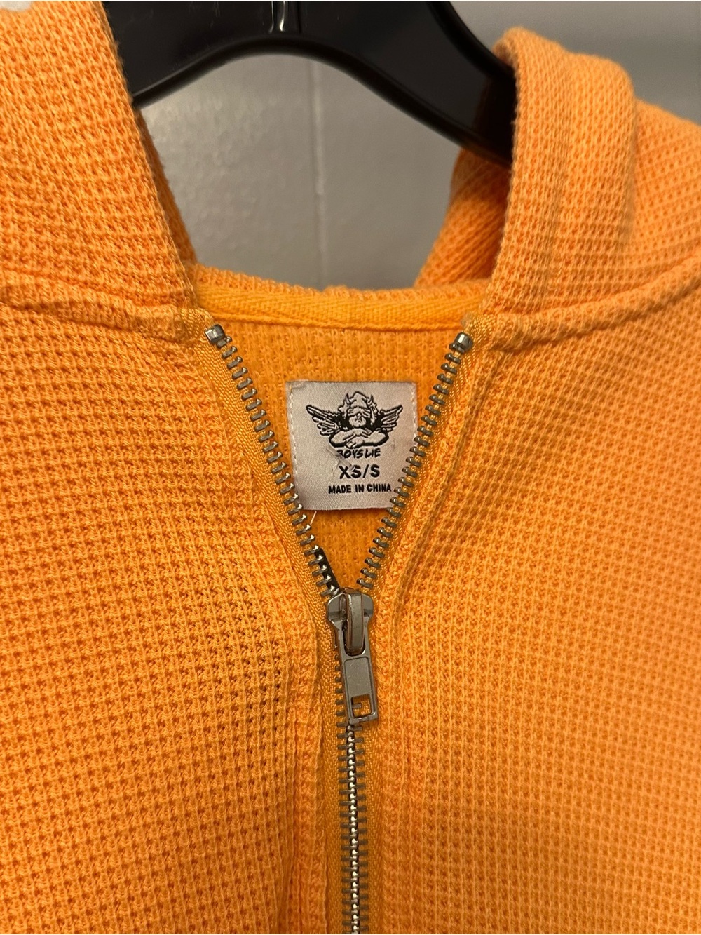 Boys Lie Orange Waffle-Knit Long Sleeve Hoodie with Embroidered Graphic - Picture 4 of 6